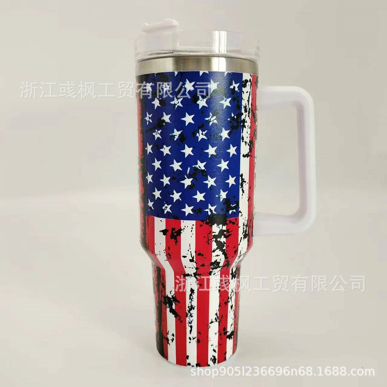 Wholesale 5D Stars and Stripes 40oz Car Cup Car Stainless Steel Tumbler Mug with Handle